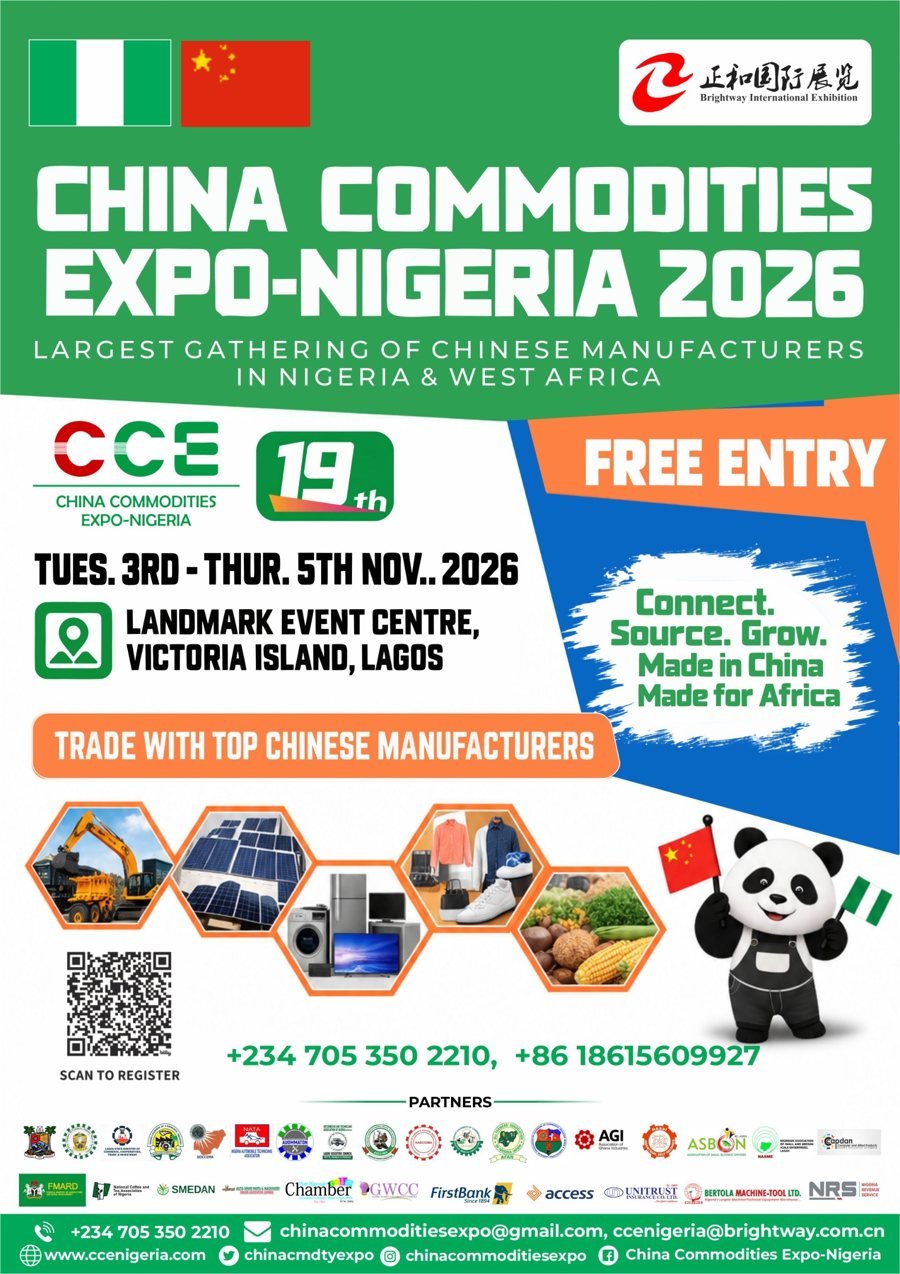 Poster: 2026 China Commodities Expo-Nigeria, 3 to 5 November 2026, Landmark Event Centre, Victoria Island, Lagos. Free entry.