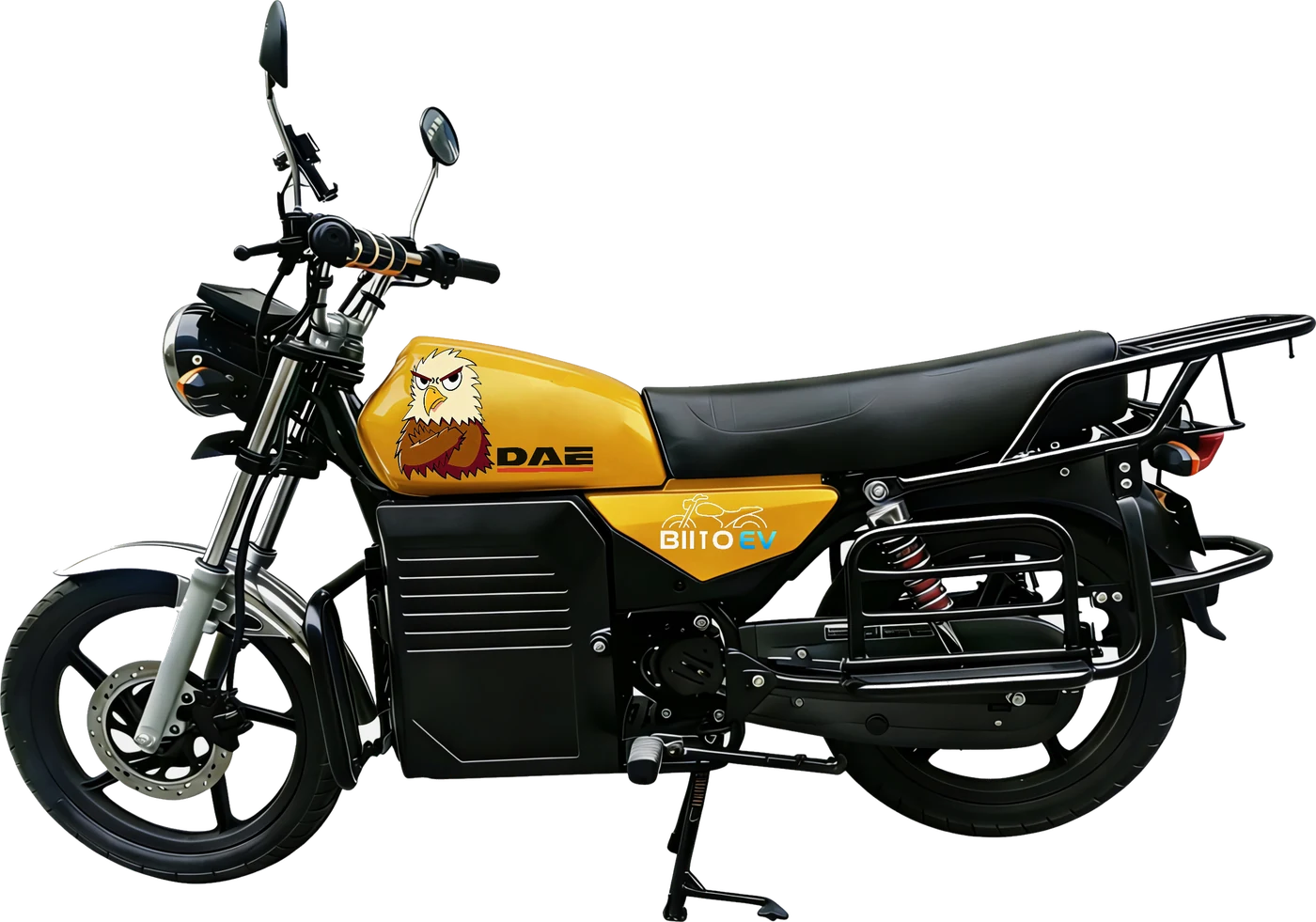 DAE LV-M1 electric motorcycle in yellow, side view